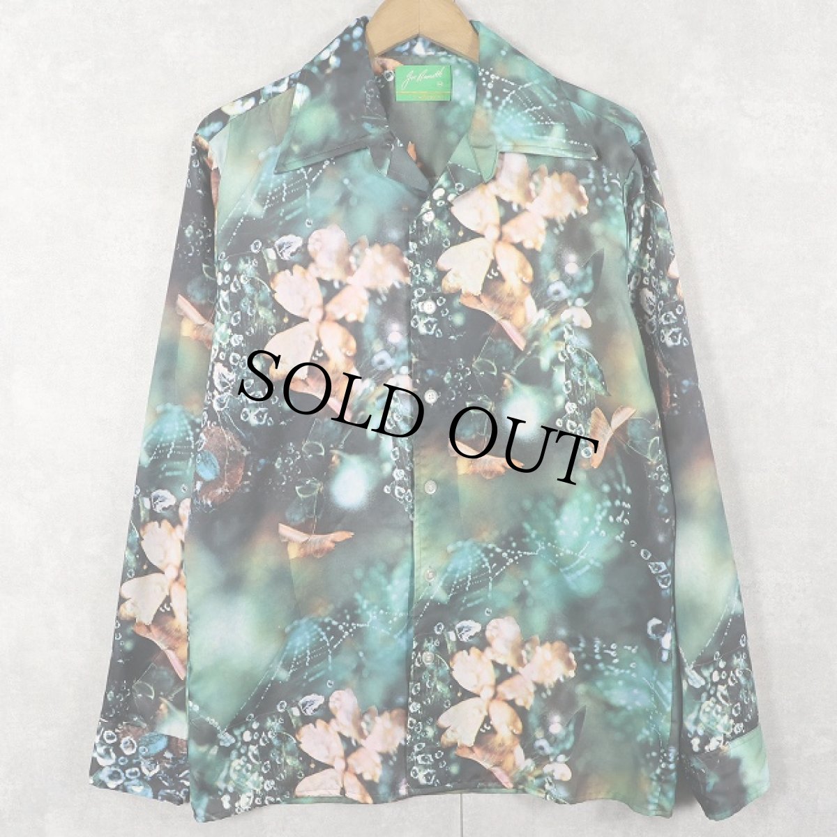 画像1: 70's Joe Namath by Arrow 総柄 フォトプリントポリエステルシャツ M (1)