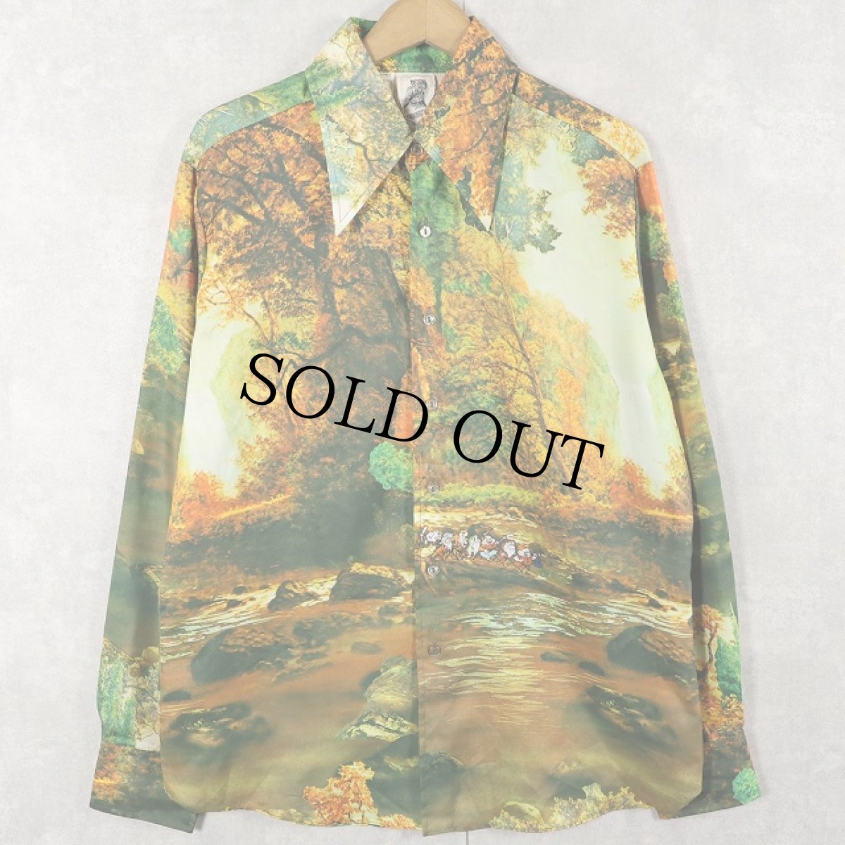 画像1: 70's KENNINGTON "七人の小人" 総柄 ポリエステルシャツ L (1)