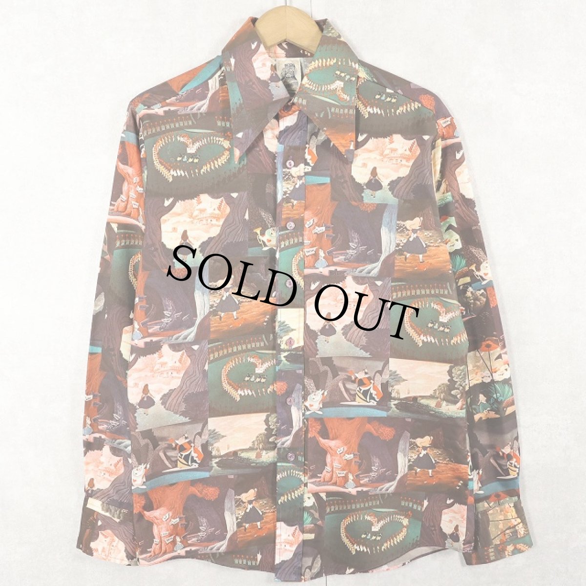 画像1: 70's KENNINGTON "Alice in Wonderland" 総柄 ポリエステルシャツ M (1)
