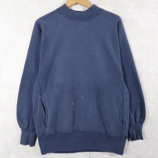 画像1: 90's Champion REVERSE WEAVE USA製 目無し モックネック ラグランスウェット NAVY L (1)