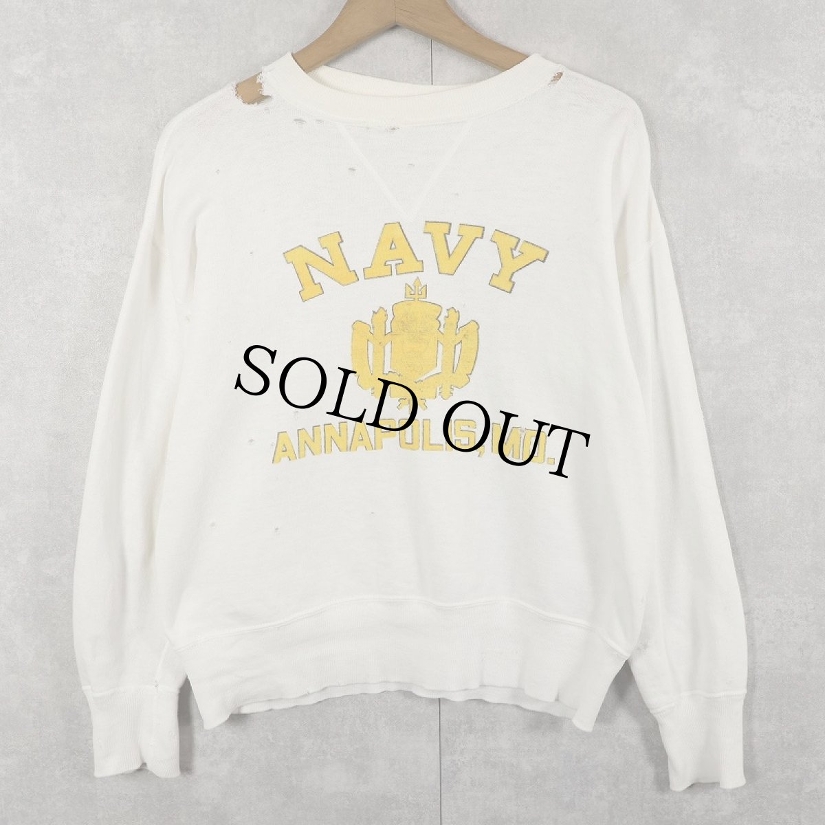 画像1: 50〜60's "NAVY ANNAPOLIS" 前V 染み込みプリントスウェット (1)