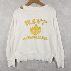 画像1: 50〜60's "NAVY ANNAPOLIS" 前V 染み込みプリントスウェット (1)