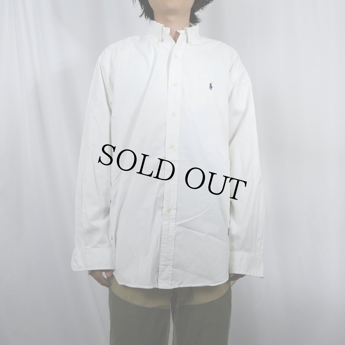 画像2: Ralph Lauren "BLAKE" ロゴ刺繍 コットンボタンダウンシャツ M (2)