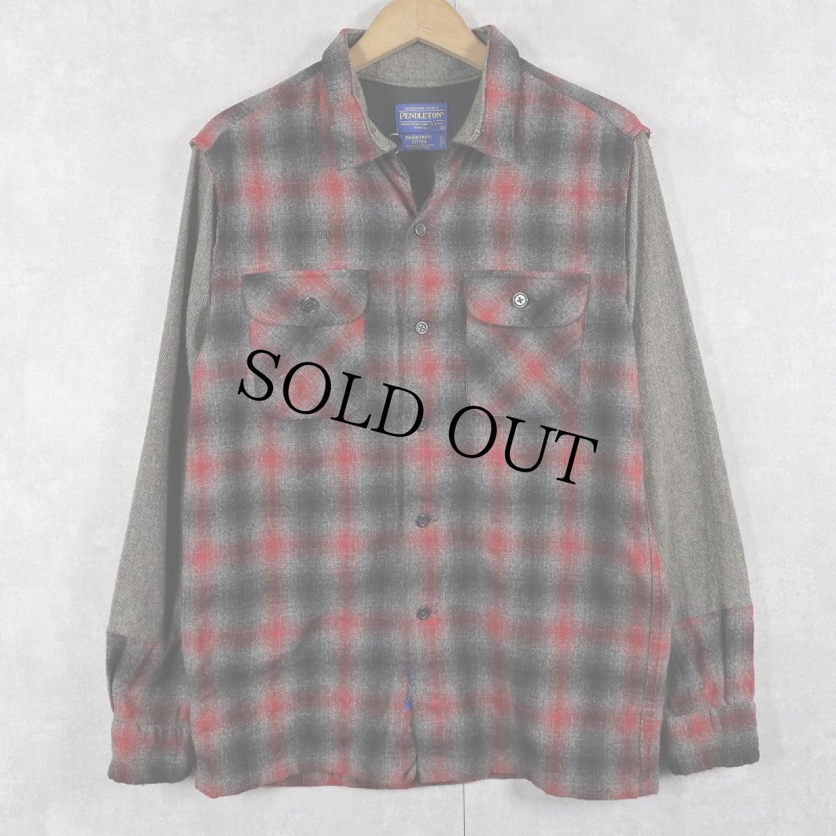 画像1: PENDLETON "BOARD SHIRT" チェック柄 エルボーパッチ付き リメイクウールシャツ M (1)