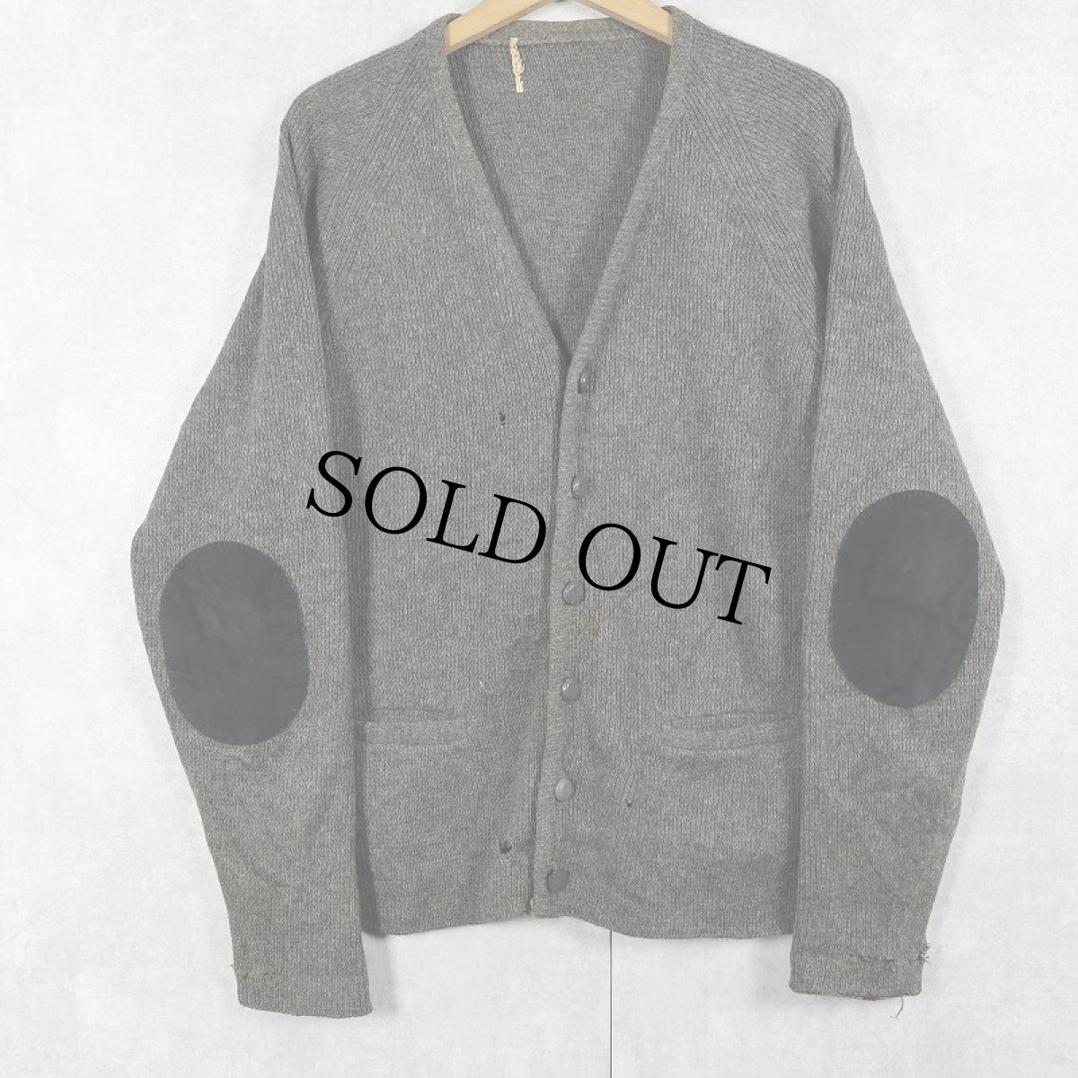 画像1: 〜50's エルボーパッチ付き ウールニットカーディガン (1)