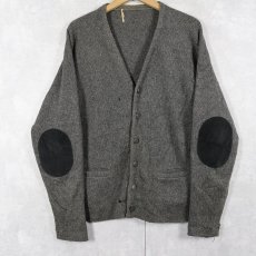 画像1: 〜50's エルボーパッチ付き ウールニットカーディガン (1)