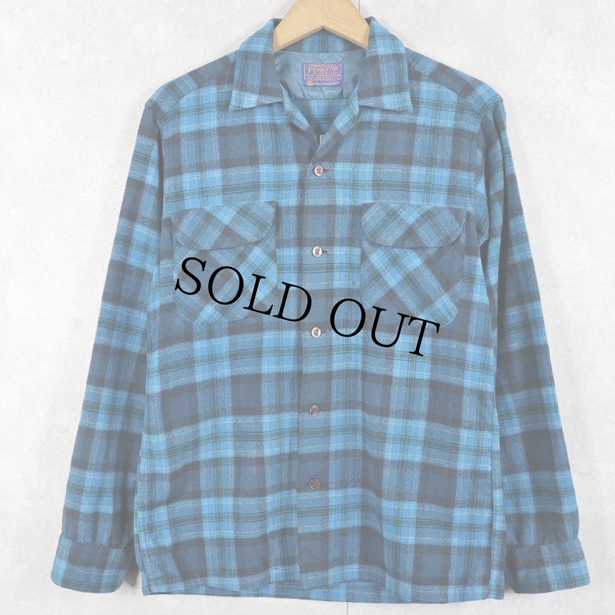 画像1: 60's PENDLETON チェック柄 ウールオープンカラーシャツ S (1)