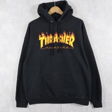 画像1: THRASHER ロゴプリントスウェットフーディー BLACK M (1)