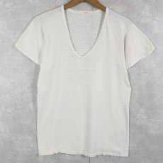 画像1: 70〜80's FRUIT OF THE LOOM USA製 Vネック 無地Tシャツ L (1)