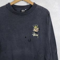 画像1: 80's STUSSY 黒タグ USA製 "Crown Pierrot" プリントロンＴ BLACK XL (1)