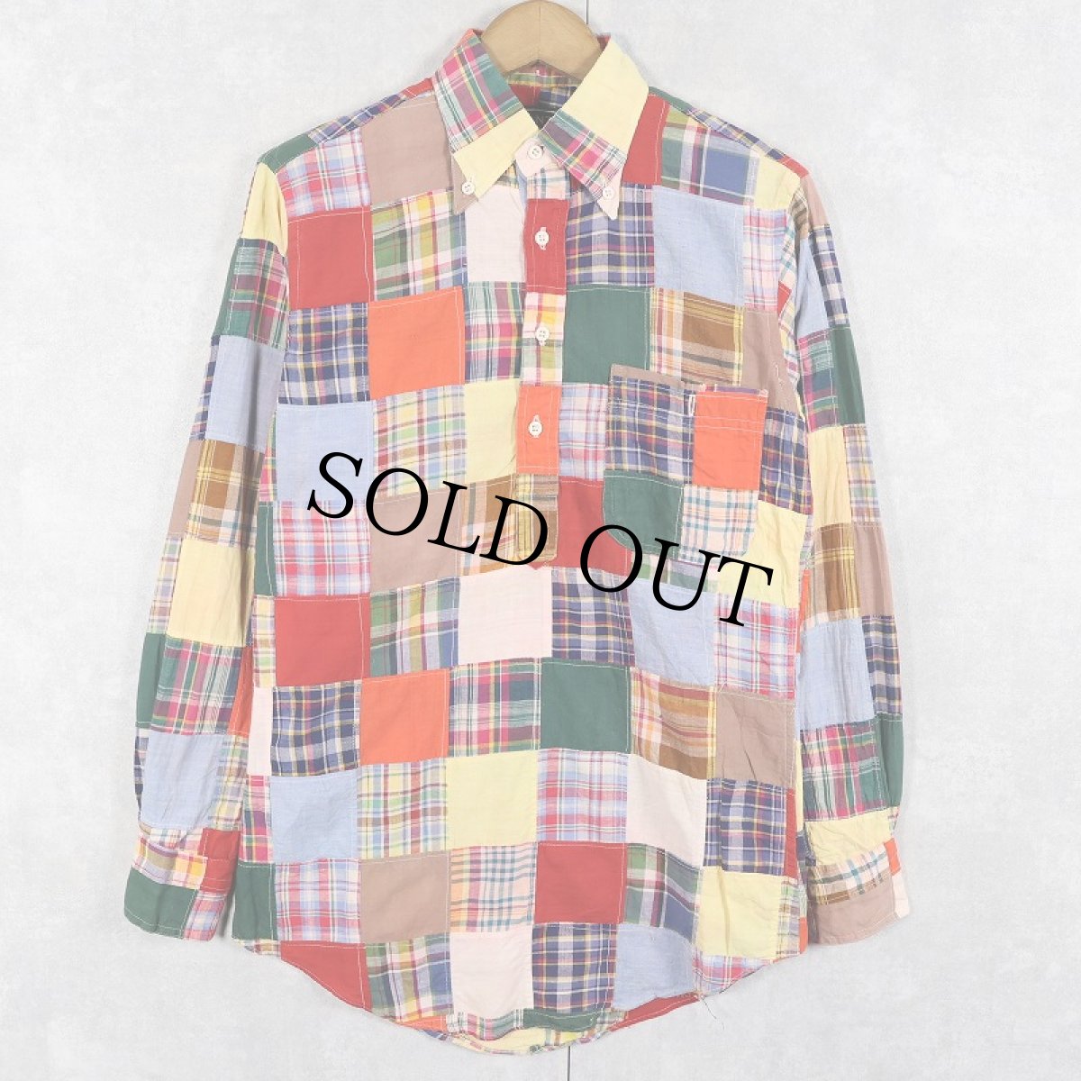 画像1: 【SALE】 70's GANT 3点留め チェック柄 パッチワーク プルオーバーシャツ S (1)