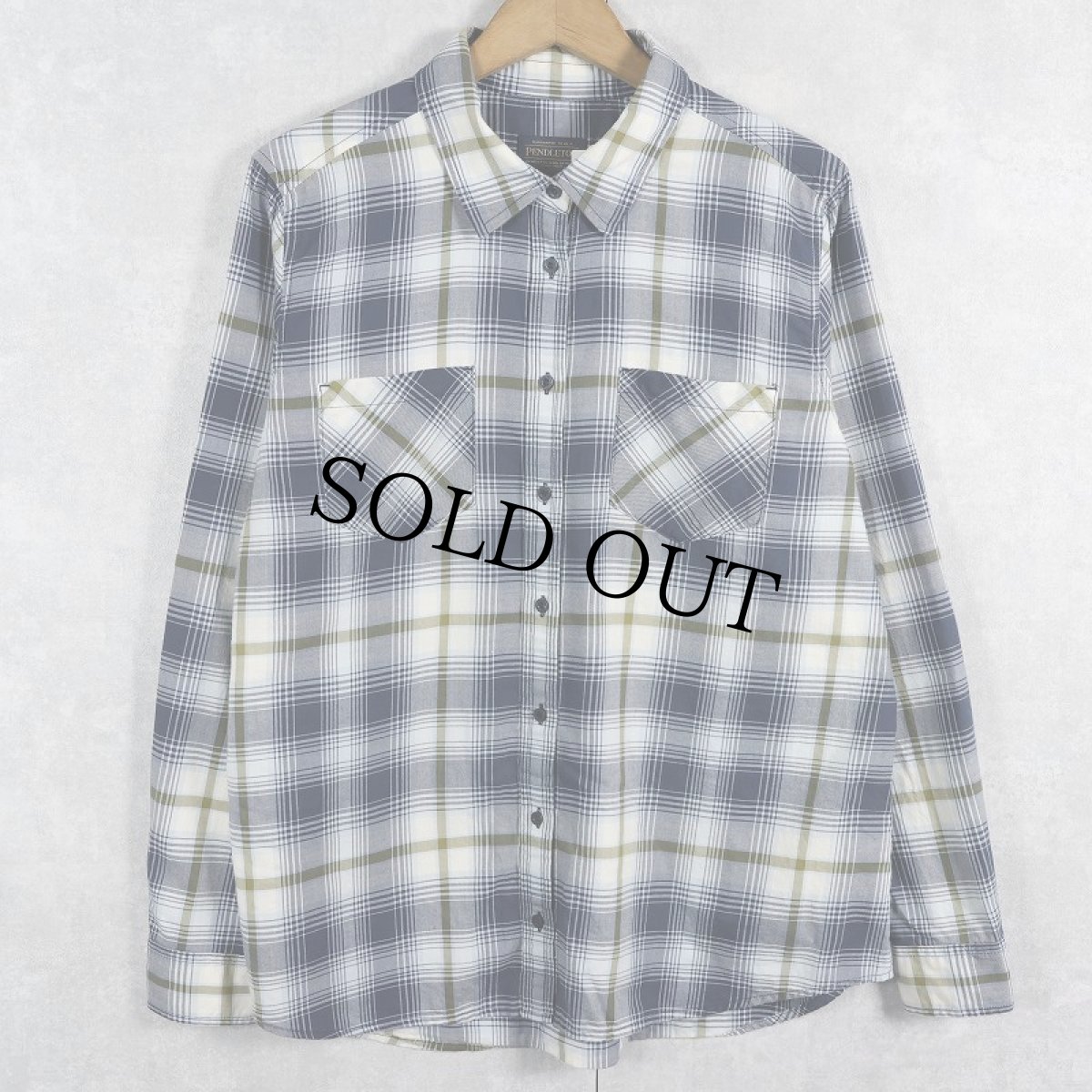 画像1: PENDLETON オンブレーチェック柄 コットンボタンダウンシャツ L (1)