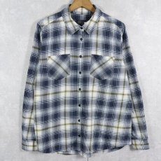画像1: PENDLETON オンブレーチェック柄 コットンボタンダウンシャツ L (1)