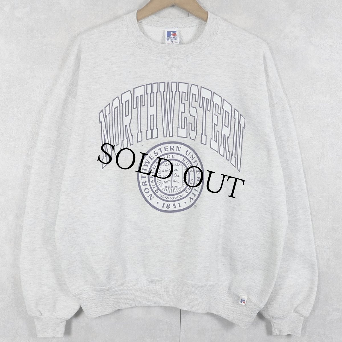 画像1: 90's RUSSELL ATHLETIC USA製 "NORTH WESTERN" プリントスウェット XL (1)