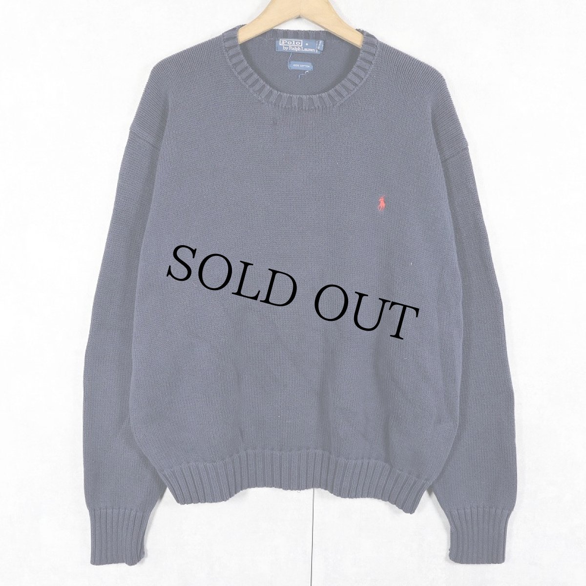 画像1: POLO Ralph Lauren ロゴ刺繍 コットンニットセーター NAVY XL (1)