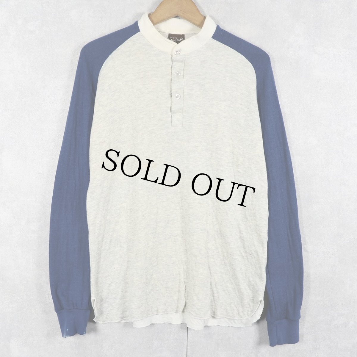 画像1: 80's duofold ヘンリーネック 2PLYラグランカットソー M (1)