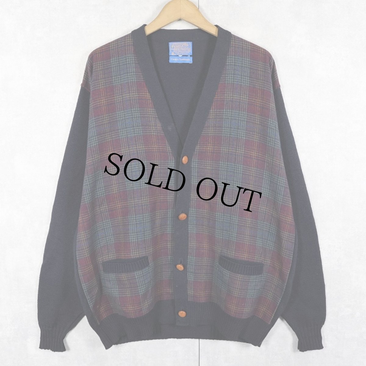 画像1: 70's PENDLETON USA製 チェック柄切り替え ウールニットカーディガン XL  (1)