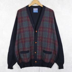 画像1: 70's PENDLETON USA製 チェック柄切り替え ウールニットカーディガン XL  (1)