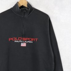 画像1: 90's Ralpha Lauren POLO SPORT ロゴ刺繍 ハーフジップ ハイネックスウェット BLACK M (1)