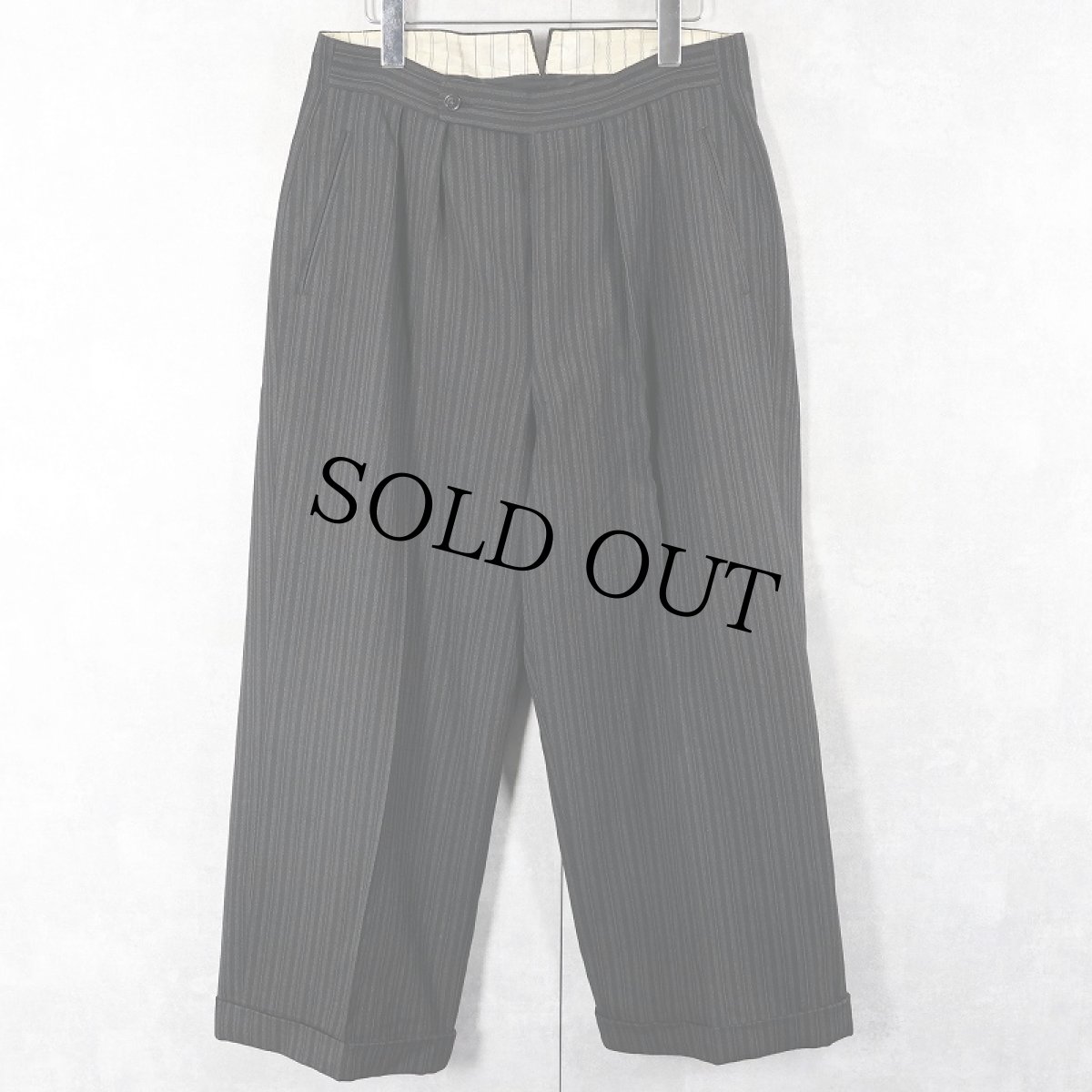 画像1: 50〜60's JAPAN製 ストライプ柄 2タック ウールスラックス W31 (1)