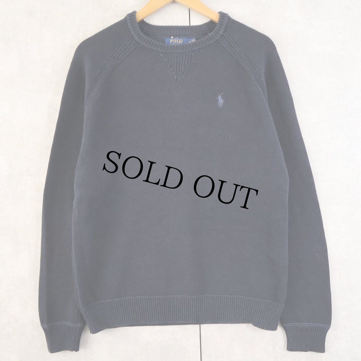 画像1: POLO Ralph Lauren ロゴ刺繍 ラグランコットンニットセーター NAVY M (1)