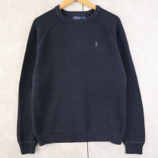 画像1: POLO Ralph Lauren ロゴ刺繍 ラグランコットンニットセーター NAVY M (1)