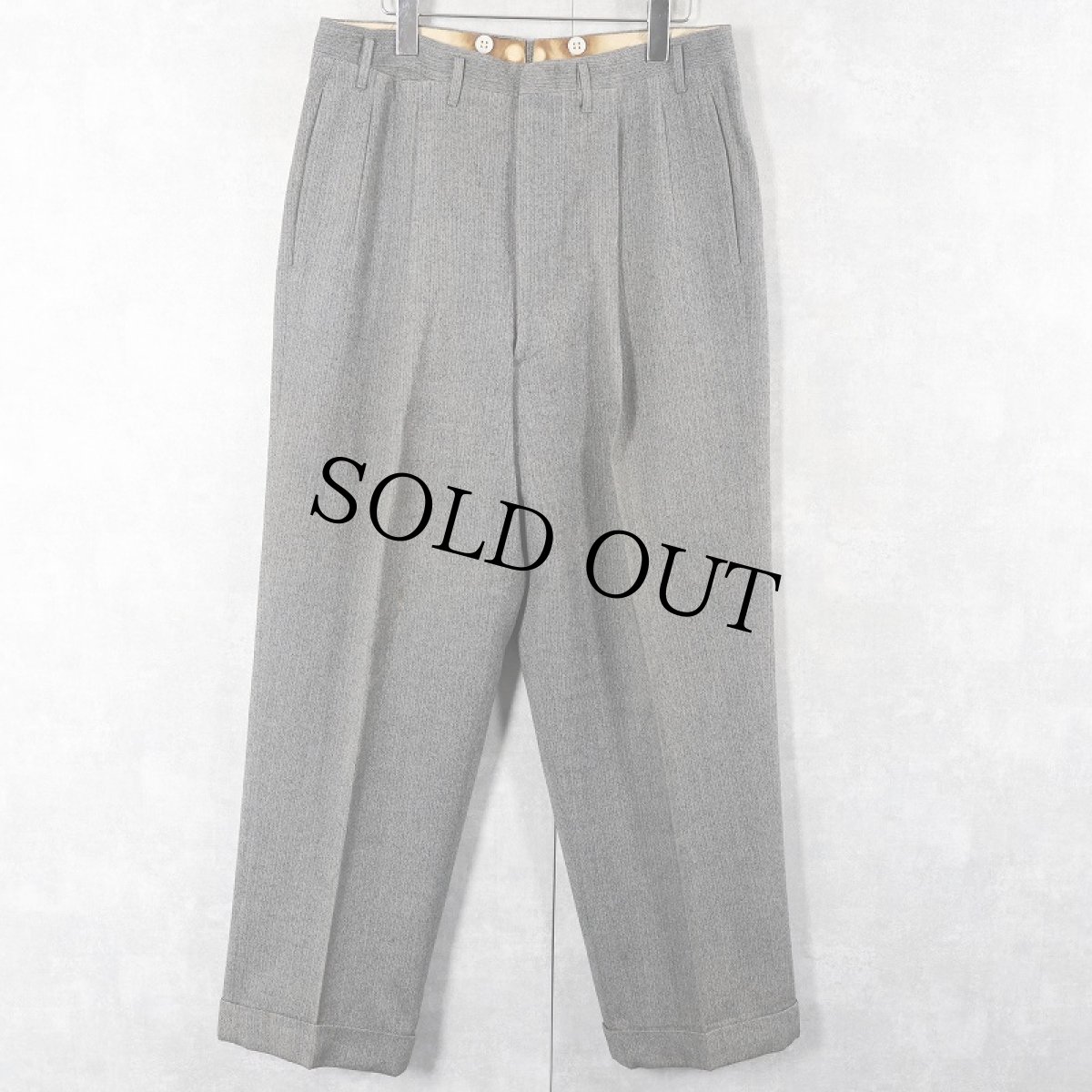 画像1: 50's ヘリンボーン織り 2タックウールスラックス W33 (1)