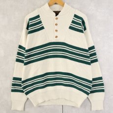 画像1: 80's Eddie Bauer ボーダー柄 ヘンリーネック コットンニットセーター L (1)
