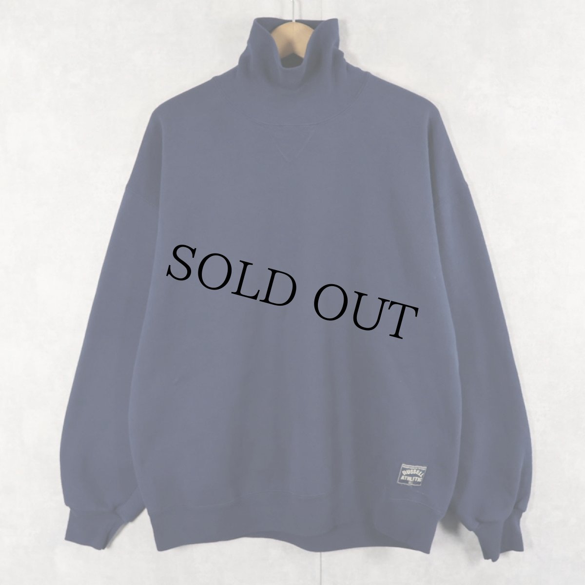 画像1: 90's RUSSELL ATHLETIC USA製 前V タートルネック 無地スウェット NAVY XL (1)