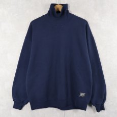 画像1: 90's RUSSELL ATHLETIC USA製 前V タートルネック 無地スウェット NAVY XL (1)