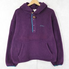 画像1: 80's L.L.Bean USA製 筆記体ロゴ刺繍 ハーフスナップフリースフーディー (1)