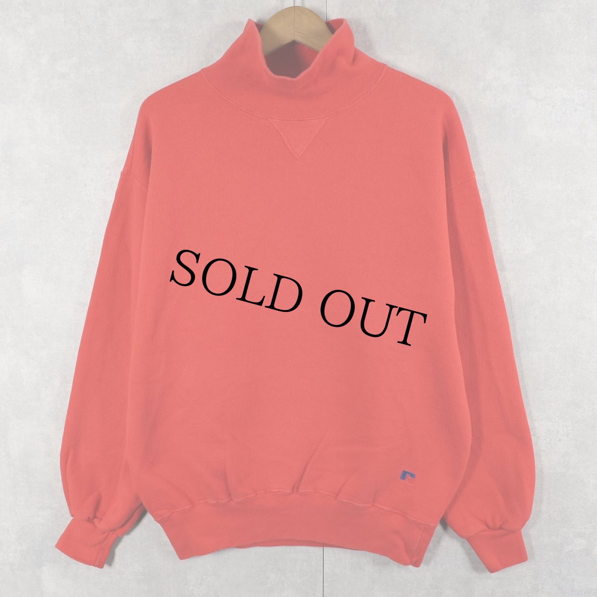 画像1: 90's RUSSELL ATHLETIC USA製 前V タートルネック 無地スウェット M (1)