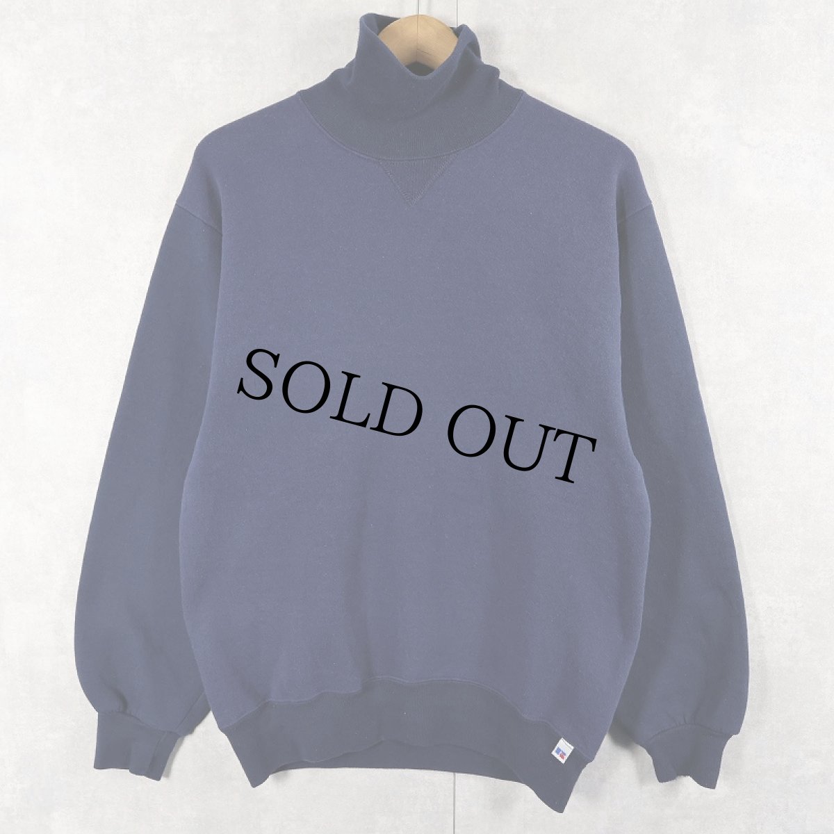 画像1: 90's RUSSELL ATHLETIC USA製 前V タートルネック 2トーン スウェット NAVY M (1)