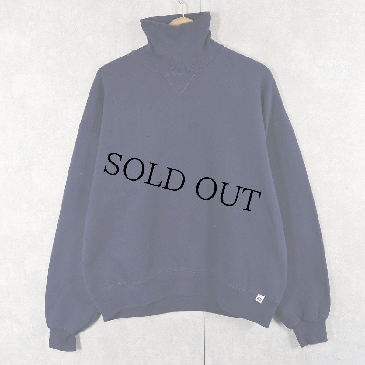 画像1: 90's RUSSELL ATHLETIC USA製 前V タートルネック 無地スウェット NAVY L (1)