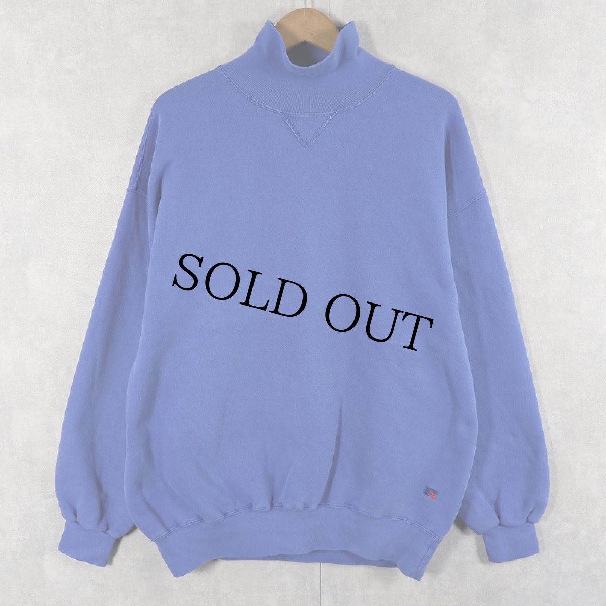 画像1: 90's RUSSELL ATHLETIC USA製 前V タートルネック 無地スウェット XL (1)