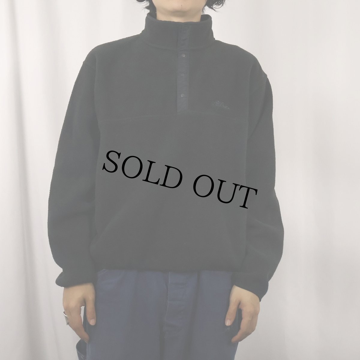 画像2: 80's L.L.Bean 筆記体ロゴ刺繍 ハーフスナップフリースジャケット BLACK (2)