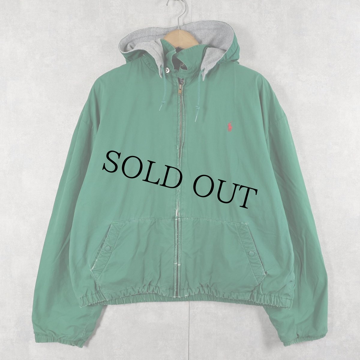 画像1: 80's POLO Ralph Lauren USA製 裏フリース フード付き コットンスイングトップ L (1)