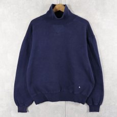 画像1: 90's RUSSELL ATHLETIC USA製 前V タートルネック 無地スウェット NAVY M (1)