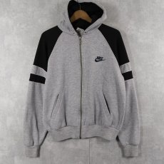 画像1: 90's NIKE 銀タグ ロゴ刺繍 ラグランスウェットジップパーカー M (1)