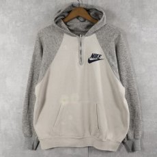 画像1: 70's NIKE USA製 オレンジタグ ロゴプリント ハーフジップ ラグランスウェットフーディ L (1)