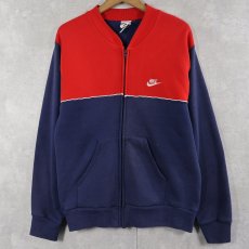 画像1: 90's NIKE 銀タグ USA製 ロゴ刺繍 スウェットジップジャケット L (1)