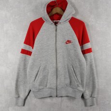 画像1: 90's NIKE 銀タグ ロゴ刺繍 ラグランスウェットジップパーカー M (1)