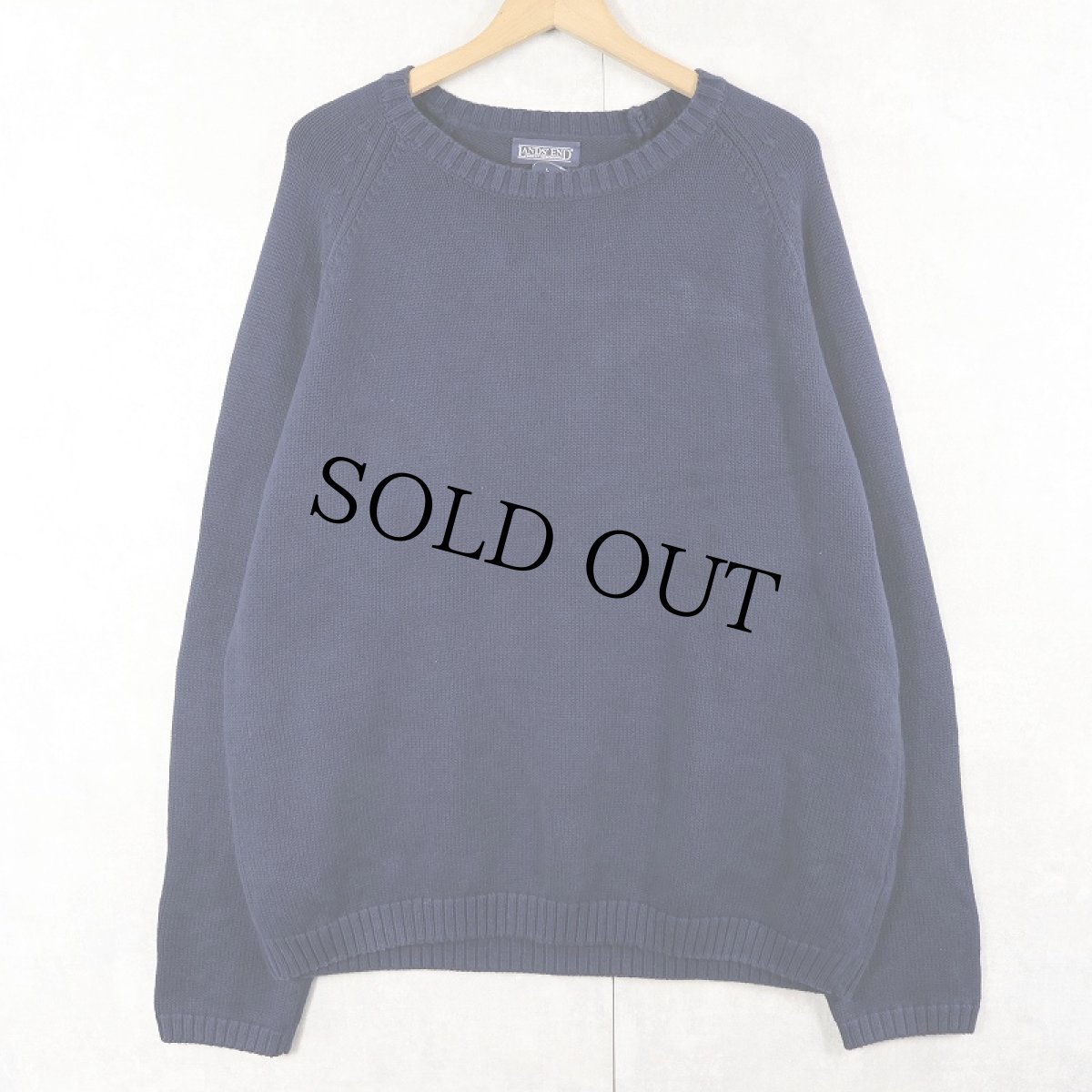 画像1: 90's LANDS'END USA製 コットンニットセーター NAVY L (1)