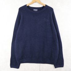 画像1: 90's LANDS'END USA製 コットンニットセーター NAVY L (1)