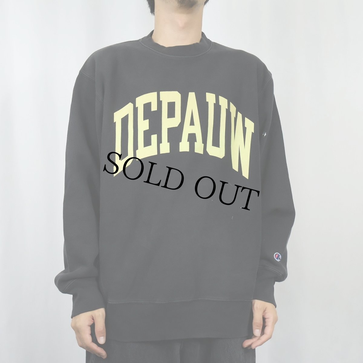 画像2: 【お客様HOLD中】Champion REVERSE WEAVE "DEPAUW" プリントスウェット BLACK M (2)