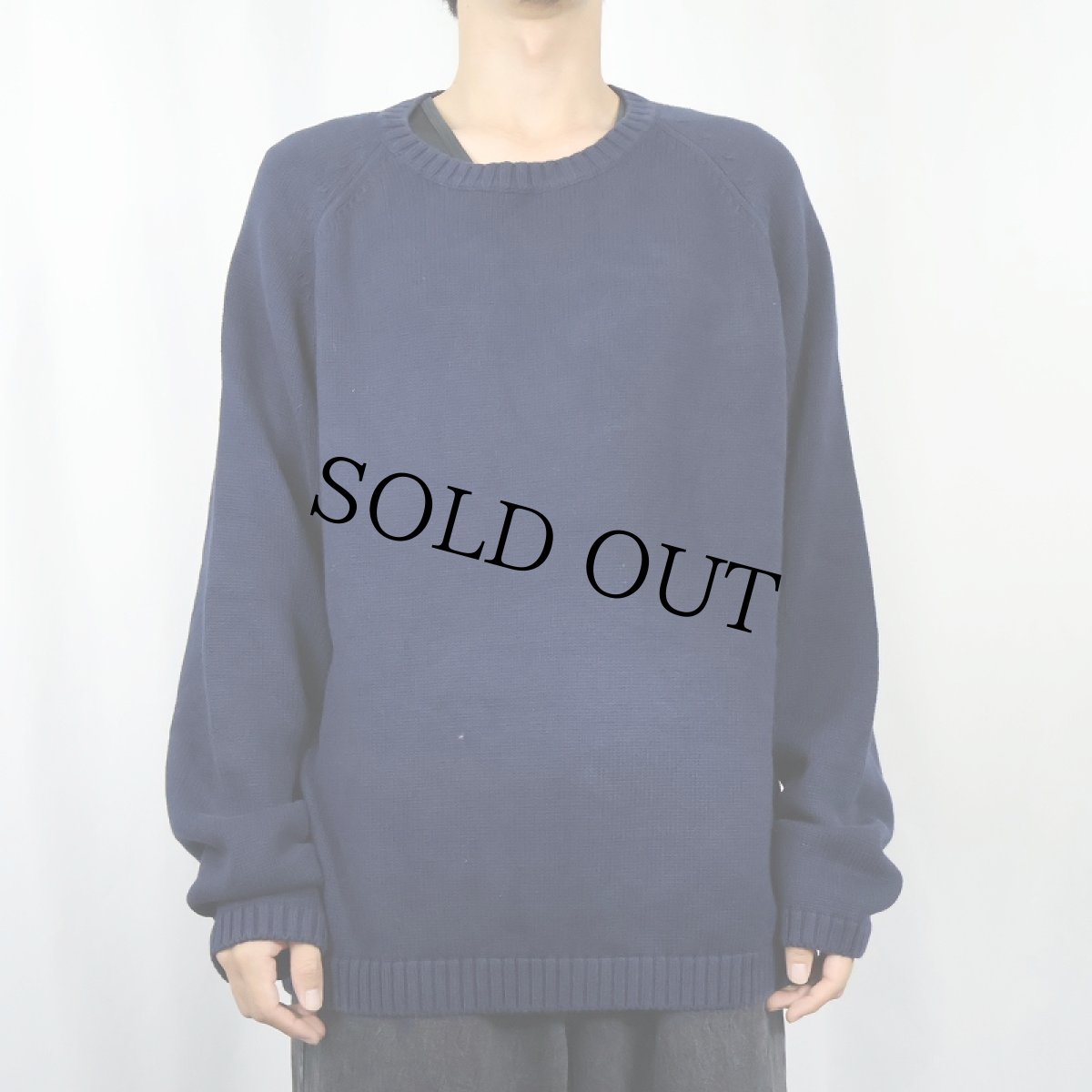 画像2: 90's LANDS'END USA製 コットンニットセーター NAVY L (2)