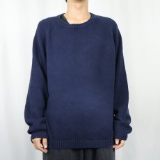 画像2: 90's LANDS'END USA製 コットンニットセーター NAVY L (2)