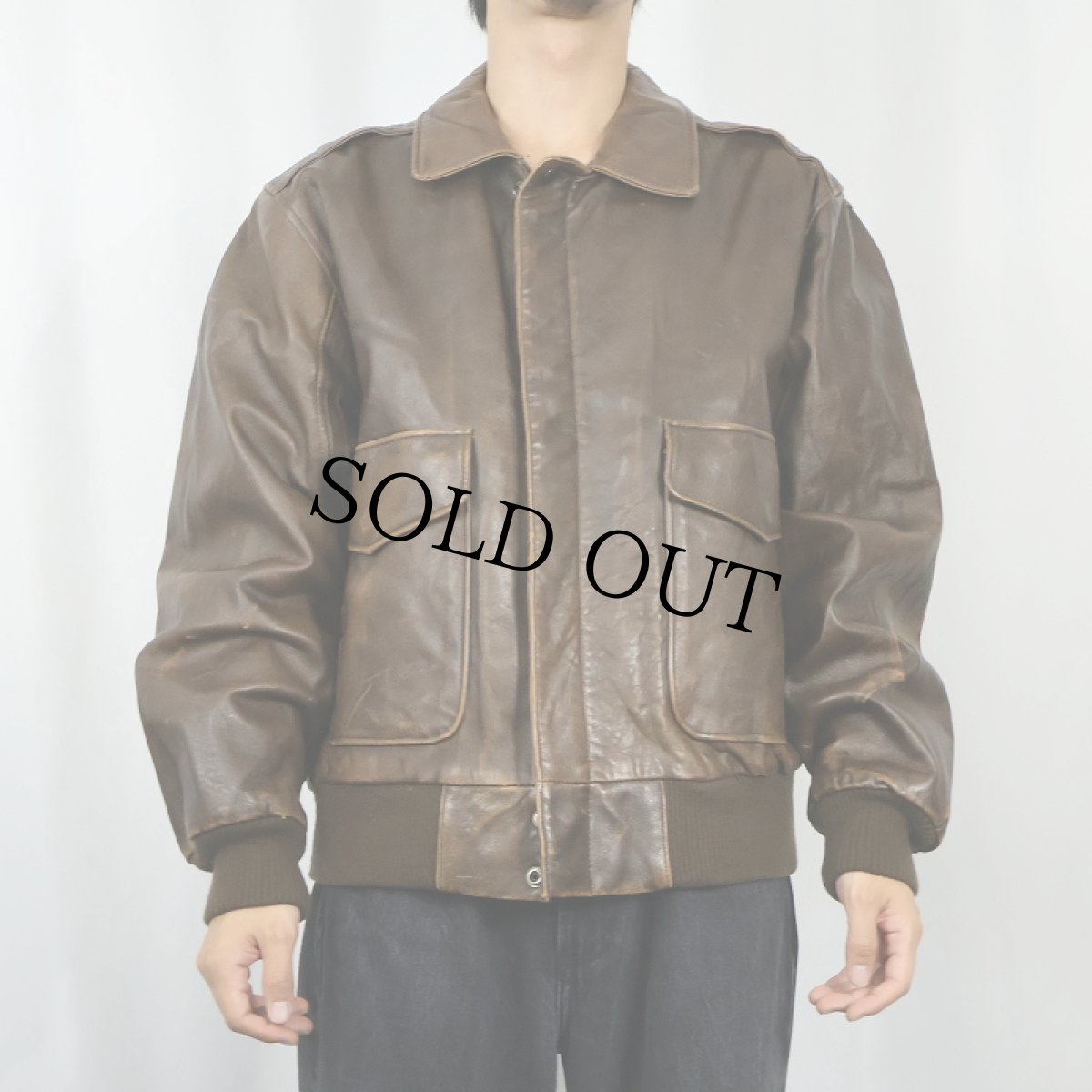 画像2: 90's ST JOHN'S BAY A-2 TYPE KOREA製 レザーフライトジャケット SIZE42 (2)