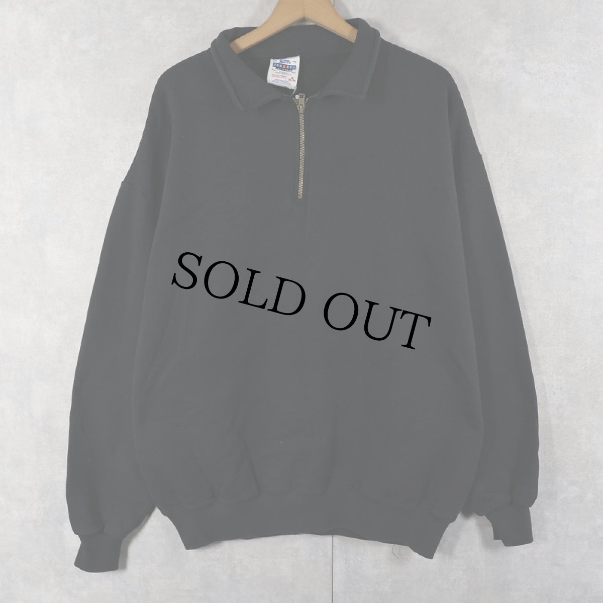 画像1: 90's JERZEES USA製 無地 ハーフジップスウェット BLACK XL (1)