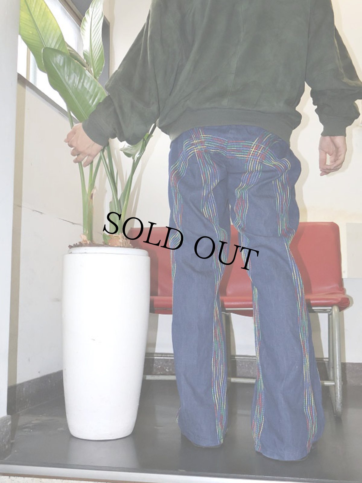 画像1: 70's ステッチデザイン フレアデニムパンツ W36 (1)